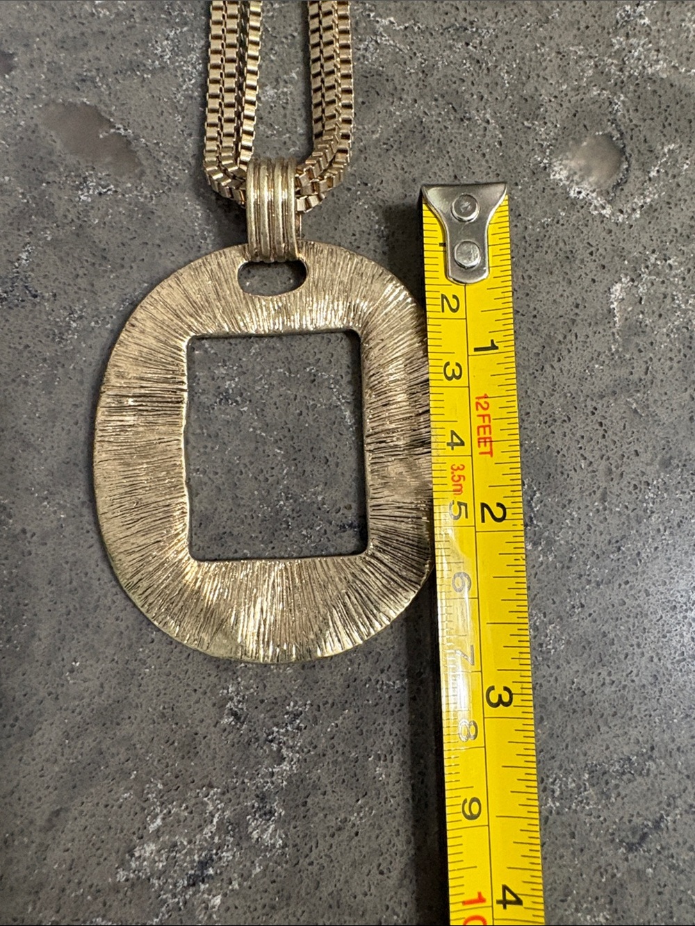 Gold-Tone Statement Pendant Necklace - Bold Square Cutout - Picture 10 of 11